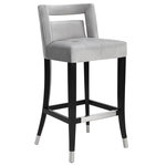 TOV - Hart Grey Velvet Counter Stool - Grey - Not for the faint of heart, these stools will make you swoon. Making their debut with a bold statement, the Hart stool is available in bar and counter height options, its sumptuous velvet upholstery in multiple color options. Hand-applied nailheads and metal tipped legs match the accompanying footrest.