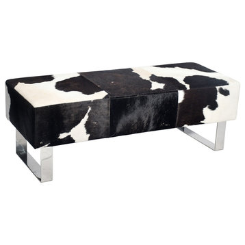L48" Chrome Stainless Steel Bench With Black and White Hairline Leather