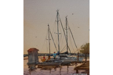 Docked - New Bern  Watercolor 16" x 12"