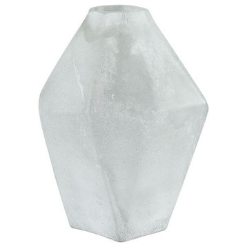 Medium Diamond Shaped Glass Vase Made Of Glass In Textured White Color-Cone
