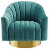 Fan Armchair, Velvet Accent Chair, Gold Glam Luxe Chic Club Chair Arm Chair, Tea