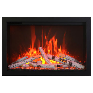 33” Fireplace – W/steel trim, glass inlay, 10 pc log set with remote and cord