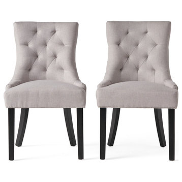 GDF Studio Stacy Fabric Diamond Tufted Back Dining Chairs, Set of 2, Light Gray