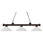 Z-Lite - 3-Light Bronze White Linen Glass Island Light - Elegant and traditional best describes this beautiful three light fixture. Finished in oil rubbed bronze and paired with angle white linen glass shades this three light fixture would be equally at home in the game room or anywhere else in the house needing a touch of timeless charm. 72 inches of chain per side is included to ensure a perfect hanging height.