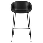 Euro Style - Zach Stools, Set of 2, Black Leatherette, Bar Height - Bar Stool with Black Leatherette and Matte Black Powder Coated Steel Frame and Legs - Set of 2