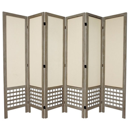 5 1/2' Tall Open Lattice Fabric Room Divider, Burnt Gray, 6 Panel