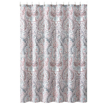 Floral Paisley Turquoise Pink Gray Fabric Shower Curtain