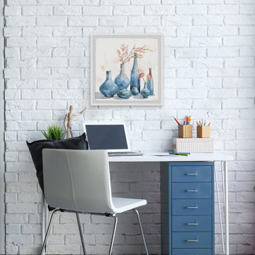"Sparkly Blue Vases" Framed Painting Print