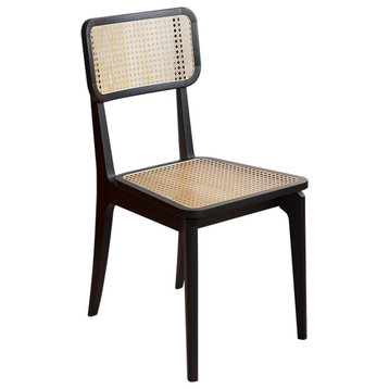 Modern Dining Chair Rattan Ash Dining Chair, Black