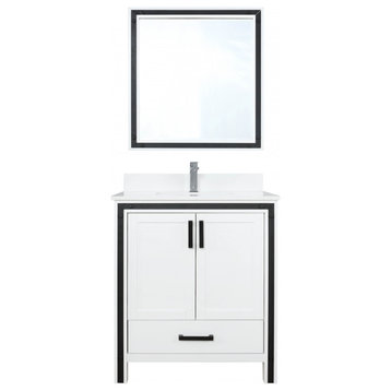 30" Single Bathroom Vanity, White, Marble Countertop, Mirror