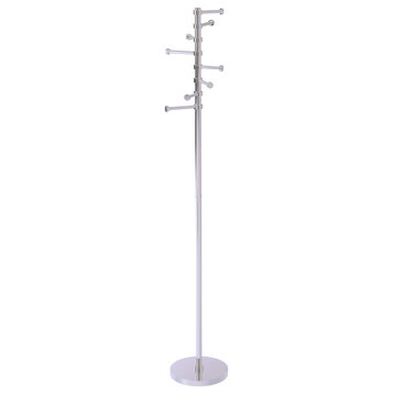 Freestanding Coat Rack with Six Pivoting Pegs, Polished Chrome