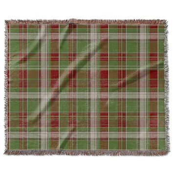 "Tartan Plaid in Green and Red" Woven Blanket 80"x60"