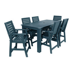Highwood USA - Weatherly 7-Piece Rectangular Counter-Height Dining Set, Weathered Acorn, Nantuc - Outdoor Pub And Bistro Sets