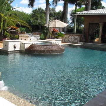 Traditional Swimming Pool w/ Elevated Spa, Tiered Spillway, Beach Area - Exarhos