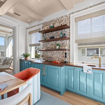 Open Shelving and Brass Fixtures at the Wet Bar