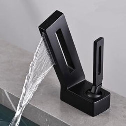Black Brass Creative Cabinet Waterfall Mixer Bathroom Sink Faucets TB0278F - Bathroom Sink Faucets