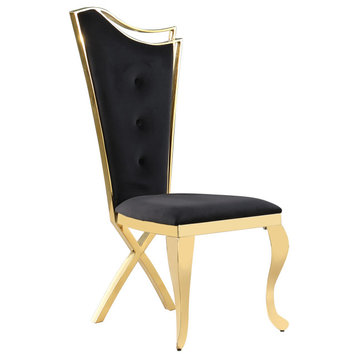 Chihiro Velvet Dining Chair With X-Shaped Legs, Set of 2, Black/Gold