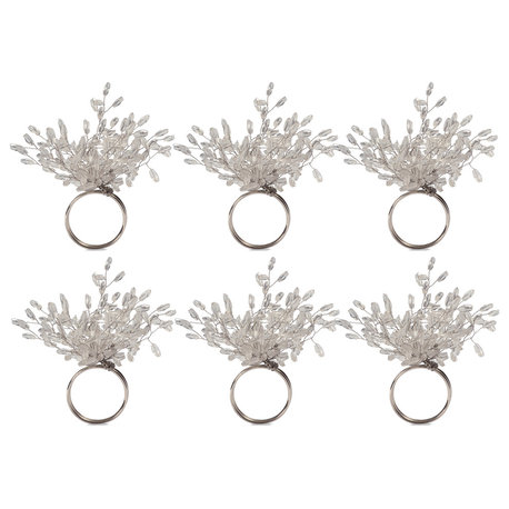 Silver Beaded Burst Napkin Ring Set/6