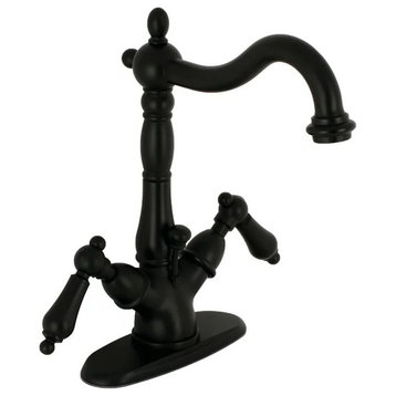 Deck Mount Bathroom Faucet, Centerset Design With Brass Pop Up Drain, Black
