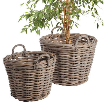Set of 2 Large Rattan Cane Baskets Planter Storage Baskets Round 30 in Wicker
