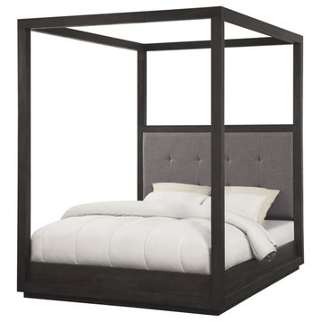 Modus Oxford Tufted King Canopy Bed in Basalt Gray and Dolphin
