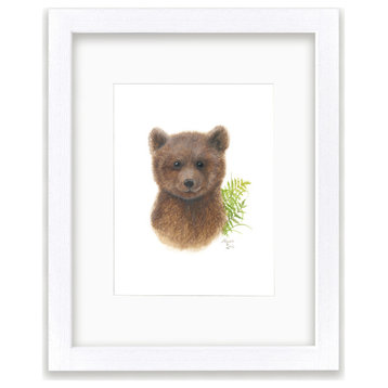 "Woodland Littles 2" Bear Individual Framed Print, With Mat, White, 18"x24"