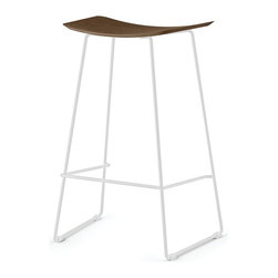 Winnie Matte White Stool With Solid American Walnut Seat by Glid Studio - Bar Stools And Counter Stools