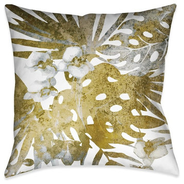 Gilded Tropical Bloom II Outdoor Decorative Pillow, 18"x18"