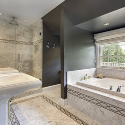Modern Master Bathroom with Carrera Marble - Bathroom Cabinets