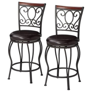 Set of 2 Counter Stool, Metal Frame With Swivel Round Faux Leather Seat