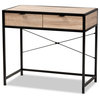 Lotye Industrial Natural Brown Wood and Black Metal 2-Drawer Desk