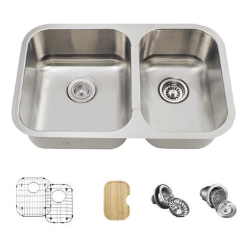 530L Small Offset Double Bowl Stainless Steel Kitchen Sink, Ensemble