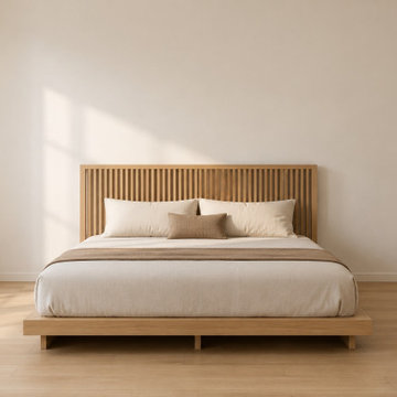 Modern Platform Bed | Low Profile Japandi Scandinavian Solid Teak Wood Bed