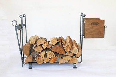 Log Racks and Fireplace tool sets in hammered steel