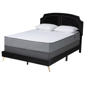 Kiera Black Velvet Queen Size Panel Bed