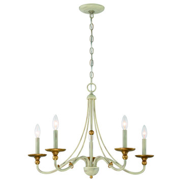 Westchester County 5-Light Chandelier in Farm House White with Gilded Gold Leaf