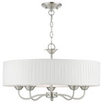 Livex Lighting - Livex Lighting 5 Light Brushed Nickel Pendant Chandelier - The five-light Edinburgh pendant chandelier combines floral details and casual elements to create an updated look. The hand-crafted off-white fabric hardback pleated drum shade is set off by an inner silky white fabric that combines with chandelier-like brushed nickel finish sweeping arms which creates a versatile effect. Perfect fit for the living room, dining room, kitchen or bedroom.