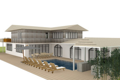 VUES EN 3D: une maison face à l'océan construite sur trois niveaux