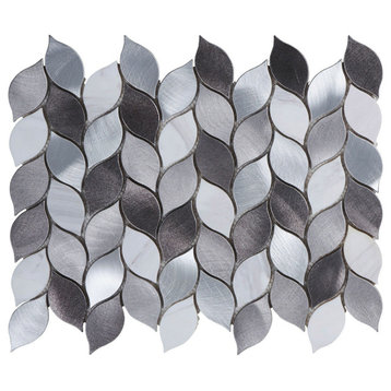 Modket Modern Gray Metallic Natural Stone Leaves Mosaic Tile Backsplash TDH65MDR