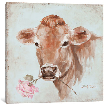"Cow With Rose" by Debi Coules, Canvas Print, 12"x12"