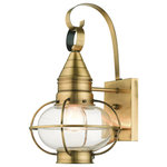 Livex Lighting - Antique Brass Nautical, Farmhouse, Bohemian, Colonial, Outdoor Wall Lantern - The Newburyport outdoor medium single-light wall lantern boasts classic nautical and railway styling. This piece features a beautiful hand-blown clear glass globe and an antique brass finish over the hand crafted solid brass construction. With its easy installation and low upkeep requirements, this light will not disappoint.