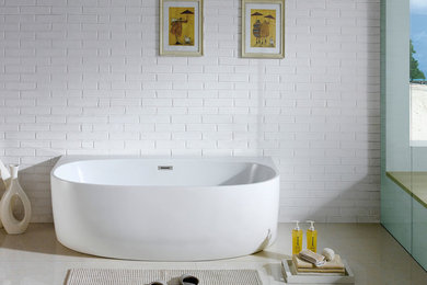 Freestanding bathtub - mid-sized modern freestanding bathtub idea in Los Angeles