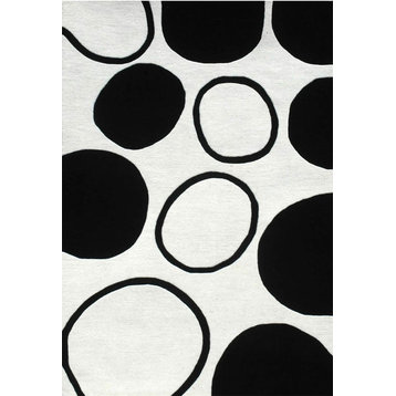 Circles Hand-Tufted Wool Rug, Black and White, 8'x10'6"