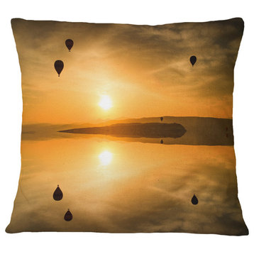 Flying Balloons And Reflection Seashore Throw Pillow, 16"x16"