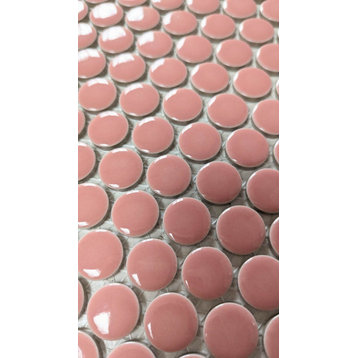 Penny Round Mosaic Tile, 12x12", Pink