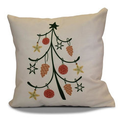 16 in. Pinecone Tree Holiday Pillow in Ivory - Decorative Pillows