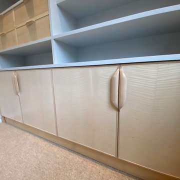 Home Office Sculptural Cabinetry with Sycamore and Sculpted Handles | Cheltenham