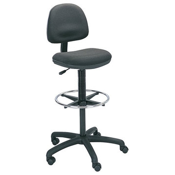 Precision Extended Height Swivel Stool With Adjustable Footring, Black Fabric