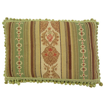 Gross Point Green/Brown Small Patten Center With 3 Color Tassels Pillow, 16"x24"