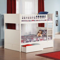 Nantucket Full over Full Bunk Bed with Flat Panel Drawers | White - Bunk Beds